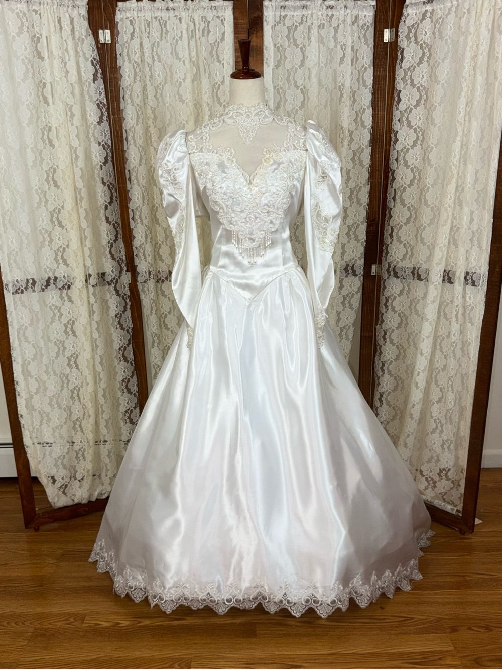 Beautiful Vintage 90s Beau Crystal White Satin Wedding Gown